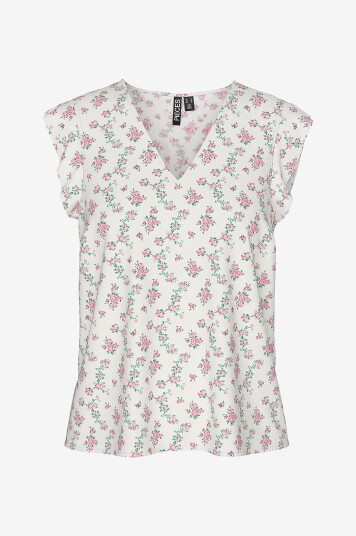 pieces - Topp pcNya SL V-neck Top - Hvit