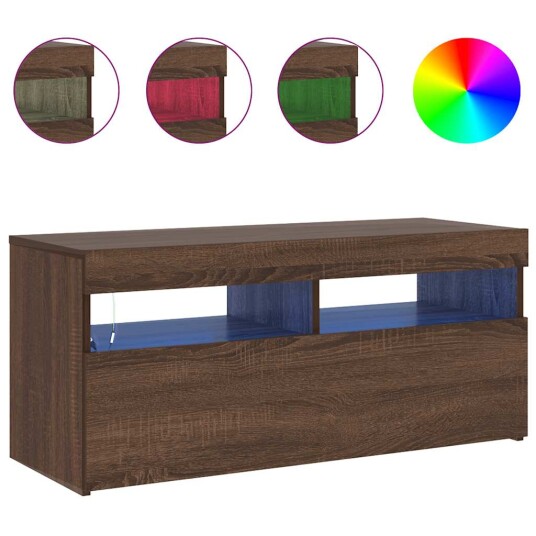 vidaXL TV-benk med LED-lys brun eik 90x35x40 cm