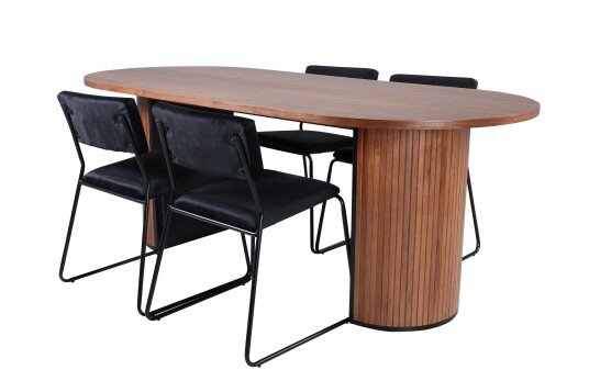Venture Design Bianca & Kenth spisegruppe Svart/natur 4 stoler & bord 200 x 90 cm
