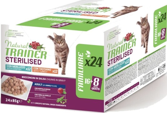 Natural Trainer Våtfôr Adult Sterilisert Mixpakke Og Torsk Kalkun 48 X 85 G