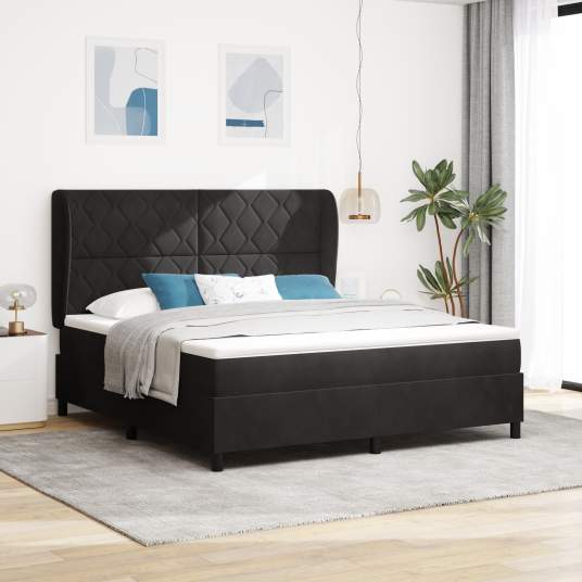  Bokspring Seng med Madrass Svart 180x200 cm Fløyel
