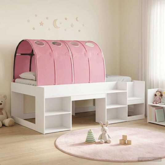 Seng med tunnel 4 pcs Hvit og rosa Konstruert tre Seng med tunnel 4 pcs Hvit og rosa Konstruert tre