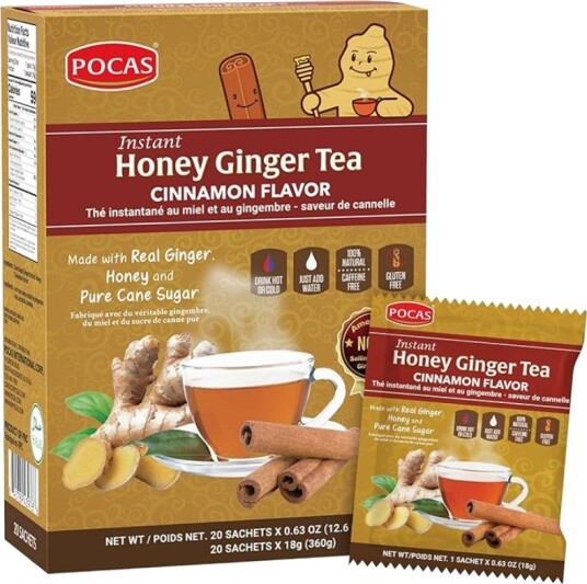 20-Pack Pocas Instant Honey Ginger Tea Cinnamon Flavour - Ingefærte med Honning- og Kanelsmak 360 gram (USA)