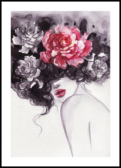 Watercolor Woman with Flowers Plakat Plakat / 100x150cm
