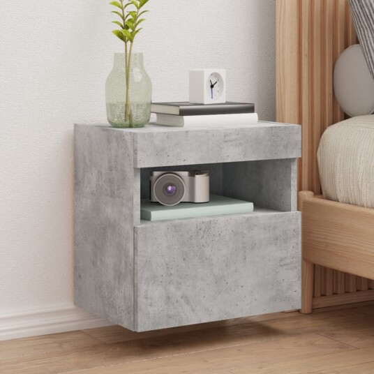 Vegghengt TV-benk med LED-lys betonggrå 40x30x40 cm 837175