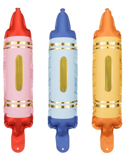 3 stk Crayons Fargestiftformede Folieballonger i Rød Blå og Orange 7x30 cm