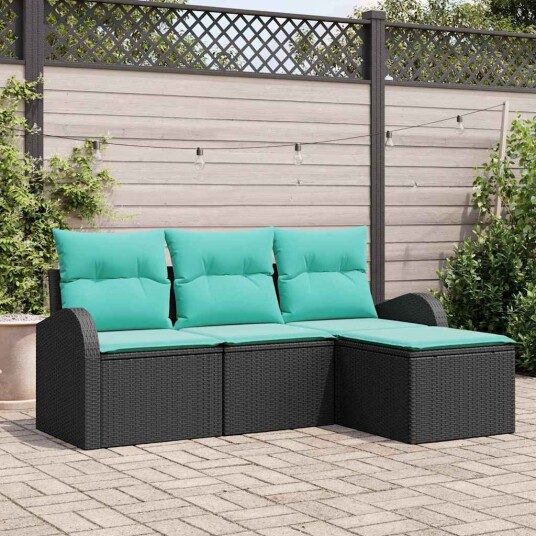 vidaXL Sofa sett med pute 4 pcs Svart og turkis polyrotting