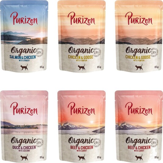 Purizon Våtfôr Økologisk Mixpakke 2X Øko 2X Øko 1X Øko Laks 1X Øko And Kylling Storfe 6 X 85 G
