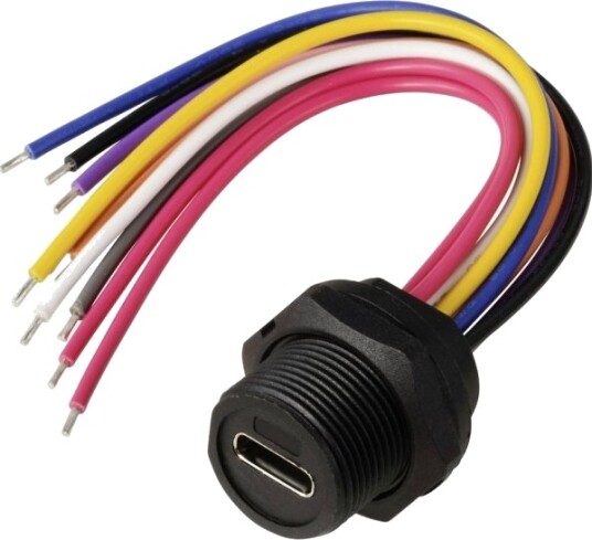 Usb-C® 3.0-Kontakt For Montering Bak Med Gjenger Kabel 0,1 M Tc-E10t-Ft3-Pwf-0.2Pv Vanntett Plastkabel Tru Components Innhold: 1 Stk