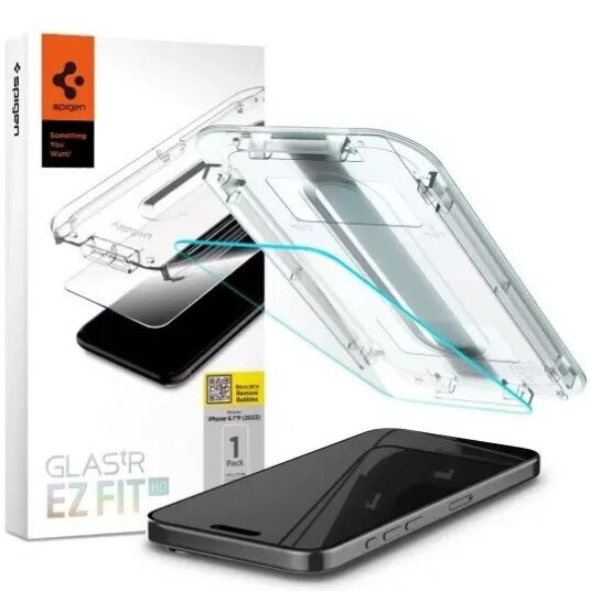 Spigen Glas.tR EZ Fit Skjermbeskytter for iPhone 15 Pro - Gjennomsiktig, Case Friendly