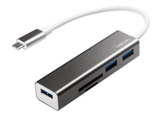 LogiLink USB-C 3-Port Hub with Card Reader USB-hub - 3 porter - Sølv