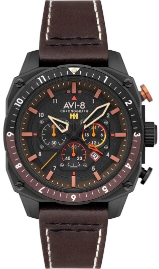 AVI 8 Herreklokke AV 4100 08 Hawker Hunter Sort/Lær Ø43 mm
