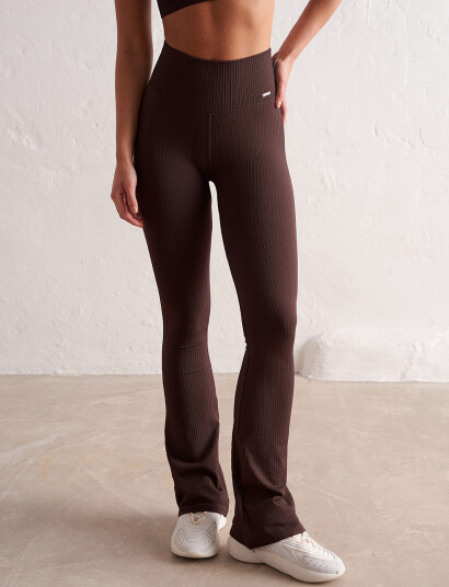 aim´n Ribbed Seamless Flare Tights - Brown - XS