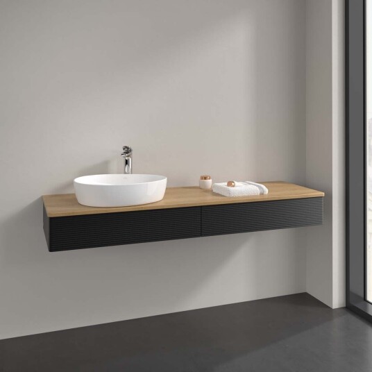 Villeroy & Boch Antao Servantskap med 2 skuffer 160x50x19 cm m/lys Sort Matt/Eik Villeroy & Boch Antao Servantskap med 2 skuffer 160x50x19 cm m/lys Sort Matt/Eik