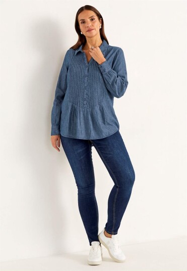 Cellbes Of Sweden Denimbluse med sydd folder