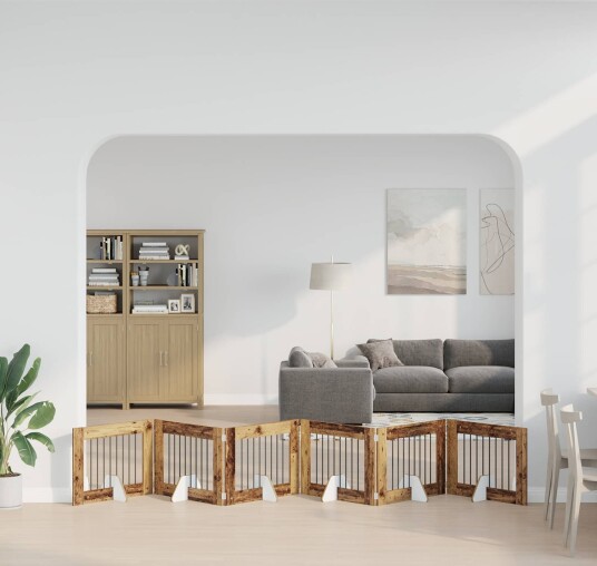Vidaxl Foldbar Hundegitter Med Stativer 6 Stk. Gammelt Tre 482 cm
