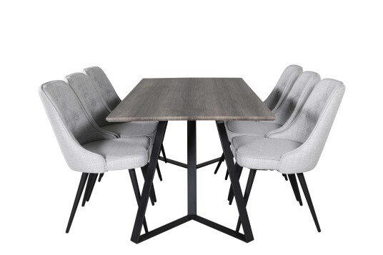 Venture Design Marina & Velvet spisegruppe Grå/grå 6 st stoler & bord 180 x 90 cm