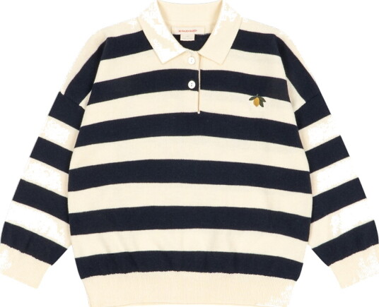 Konges Sløjd Poloskjorte Strikk Manis Navy Stripe Konges Sløjd 6 år (116) Polo Beige Hvit Marineblå