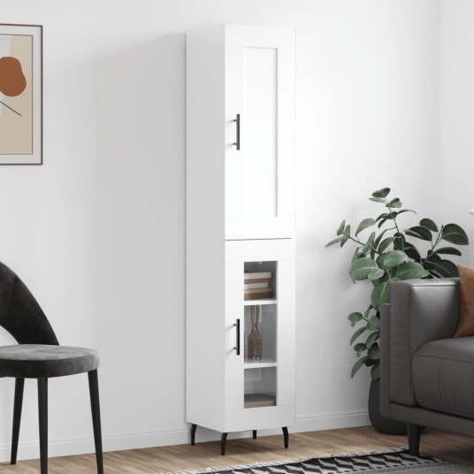 vidaXL Highboard høyglans hvit 34,5x34x180 cm konstruert tre 8720845498337