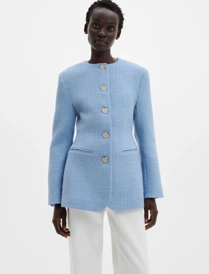 Malina Carol Fitted Round Neck Blazer   Blue   XL