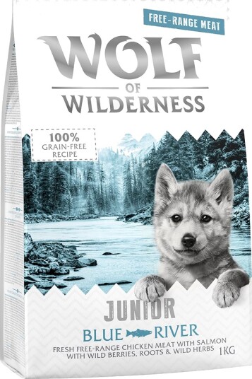 Wolf Of Wilderness Tørrfôr Junior Blue River Frittgående & Laks Kylling 5 X 1 kg