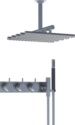 Vola 5474R-051A Dusjtermostat Med Hode- og Hånddusj Messing Natur