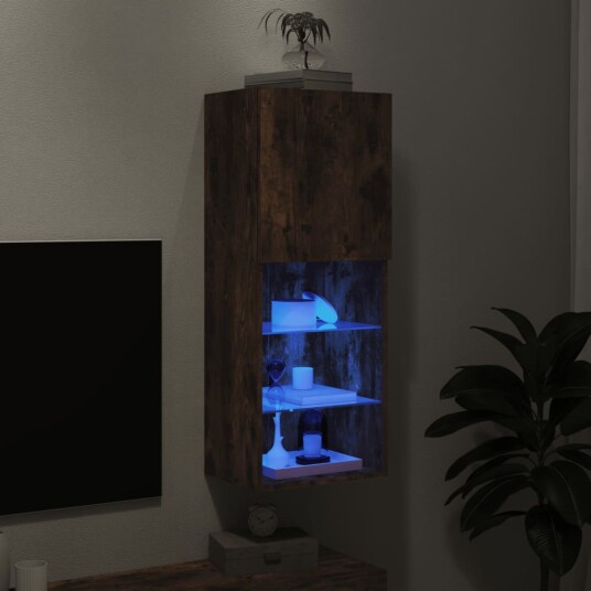 vidaXL TV-benk med LED-lys røkt eik 40,5x30x102 cm 8721012256453 vidaXL TV-benk med LED-lys røkt eik 40,5x30x102 cm 8721012256453
