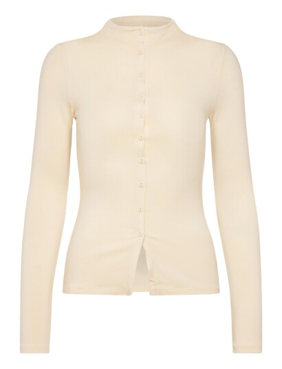 Gina Tricot Button Down Funnel Neck Top Beige L