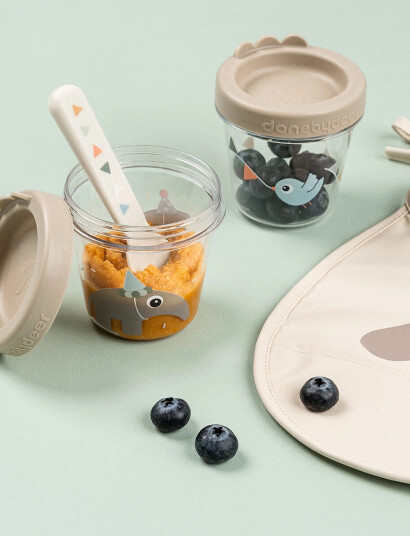 Done by Deer Baby Food Container 2 Pack Celebration Sand   Beige   Ø8X H 8CM