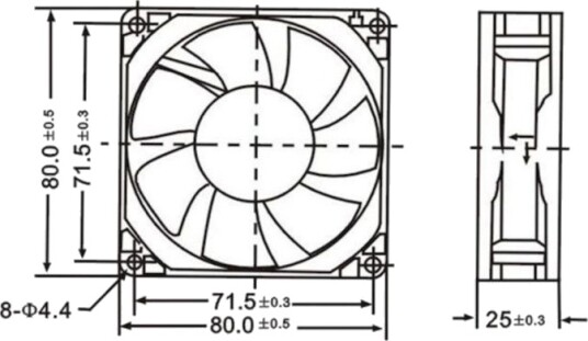 Aksialvifter 12 V 80x80x25 mm