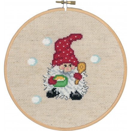 Permin Broderisett Aida Nisse med grøt med ramme Ø18cm