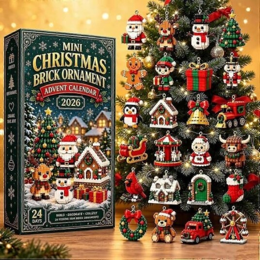 Mini julekloss ornament adventskalender 2026 24 dager nedtelling til jul med 24 stk minimodeller juletrehengende ornamenter julegaver
