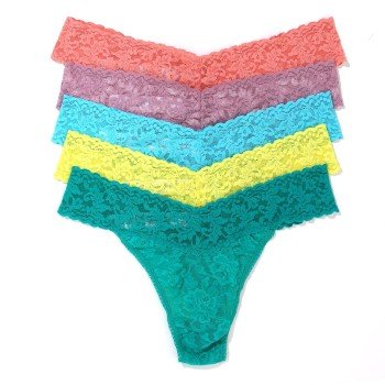 Hanky Panky Truser 5P Signature Lace Original Rise Thongs Multi colour 2 nylon One Size Dame