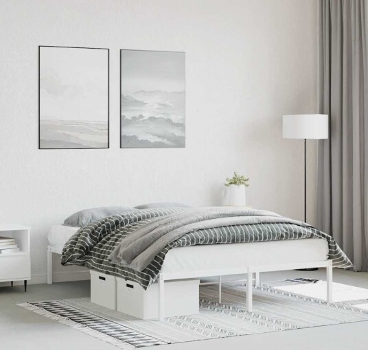 vidaXL Sengeramme i metall hvit 135x190 cm 8721012304758 vidaXL Sengeramme i metall hvit 135x190 cm 8721012304758