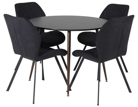 Venture Design Plaza & Gemma spisegruppe Svart/svart 4 st stoler & bord 100 cm