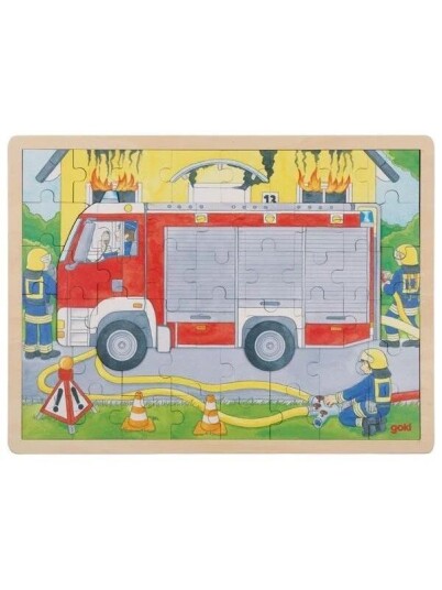 Goki Wooden Layer Puzzle Fire Department at Work 60 pcs. Tre