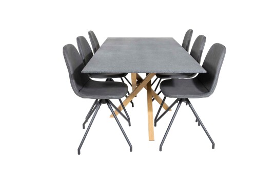 Venture Design Piazza & Polar spisegruppe Grå/svart 6 st stoler & bord 180 x 90 cm