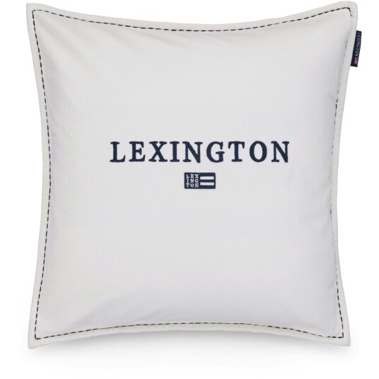Lexington Logo Organic Cotton Velvet Putetrekk 50x50 cm Hvit / Marineblå