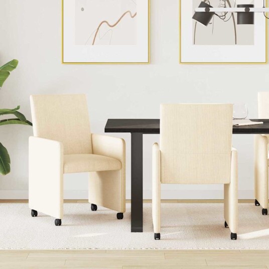 Spisebordsstoler med hjul 2 pcs Krem 57 x 66 x 94 cm Kordfløyel Spisebordsstoler med hjul 2 pcs Krem 57 x 66 x 94 cm Kordfløyel