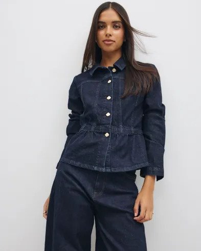 Only - Blå - Onlremi L/S Peplum Rinse Jacket Dnm