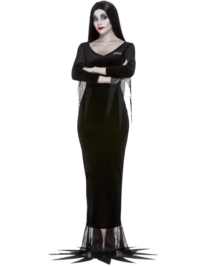 Lisensiert Addams Family Morticia Kostyme med Parykk S