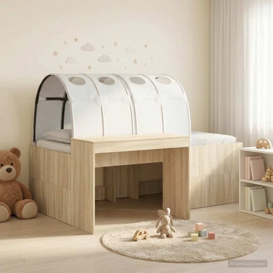  Seng med Tunnel 4 pcs Artisian Eik og Hvit Konstruert tre