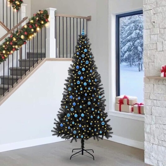  Juletre med 300 LED med stativ Svart 240 cm PVC