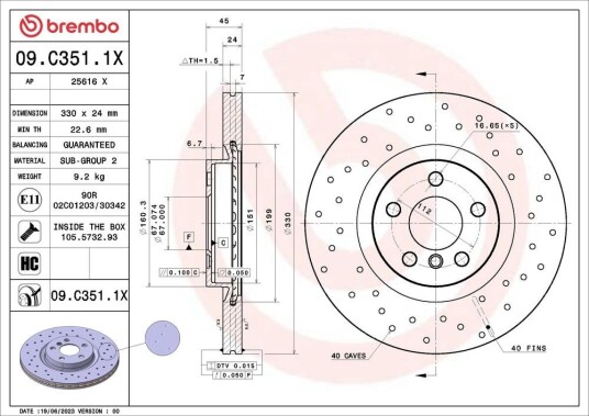 Bremseskive BREMBO 09.C351.1X