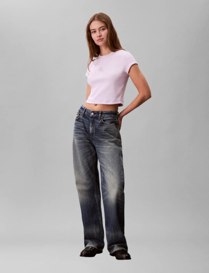 Calvin Klein Jeans Monologo Baby Rib Tee Purple XXS