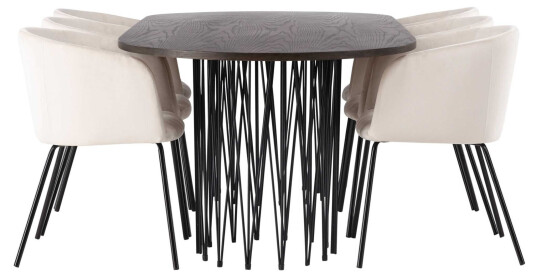 Venture Design Stone oval & Berit spisegruppe Beige/mokka 6 stoler & bord 220 x 100 cm
