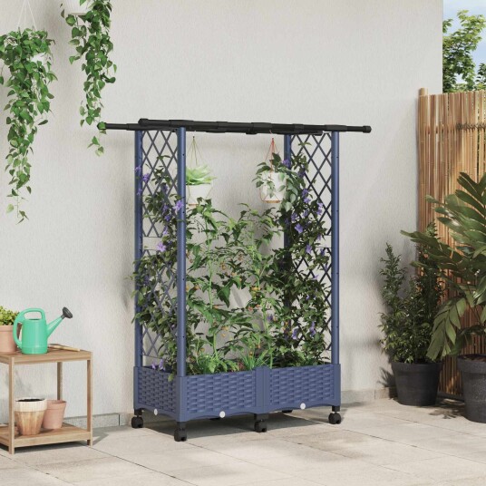 vidaXL Hevet Bed med Trellis og Tak Grå 122,5 x 40 x 127 cm PP vidaXL Hevet Bed med Trellis og Tak Grå 122,5 x 40 x 127 cm PP