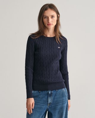 Kabelstrikket bomullsgenser med stretch EVENING BLUE L Kabelstrikket bomullsgenser med stretch EVENING BLUE L