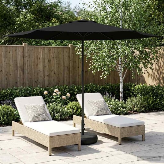 vidaXL Hageparasol med base 300 x 300 cm Polyester Rektangulær Svart
