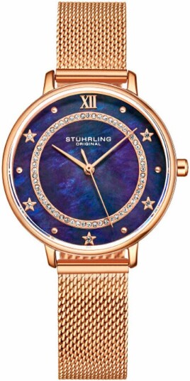 Stührling Original Dameklokke 3993.5 Monaco Blå/Rose gulltonet